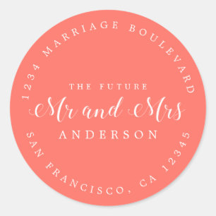 Chic Script Future Mr Mrs Wedding Return Address Classic Round Sticker