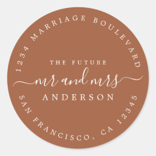 Chic Script Future Mr Mrs Wedding Return Address Classic Round Sticker