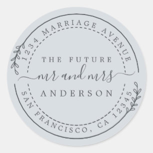 Chic Script Future Mr Mrs Wedding Return Address Classic Round Sticker