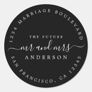 Chic Script Future Mr Mrs Wedding Return Address Classic Round Sticker