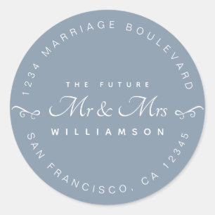 Chic Script Future Mr Mrs Wedding Return Address Classic Round Sticker