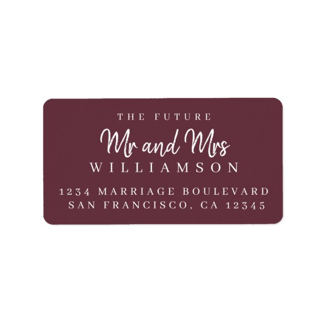 Chic Script Future Mr Mrs Wedding Return Address Label (Front)