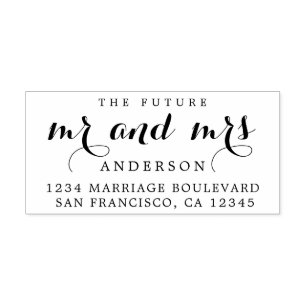 Chic Script Future Mr Mrs Wedding Return Address Rubber Stamp