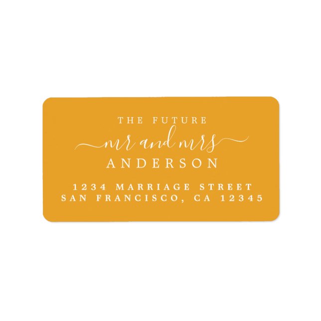 Chic Script Future Mr Mrs Yellow Return Address Label (Front)