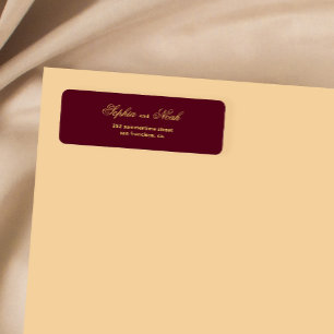 Chic script gold burgundy wedding return address label