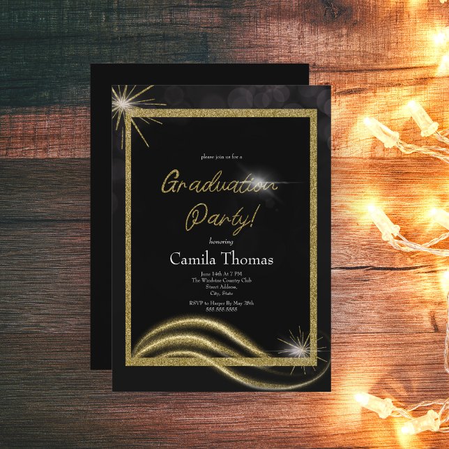 Chic Script Gold Glitter Graduation Party  Invitation (Creator Uploaded)