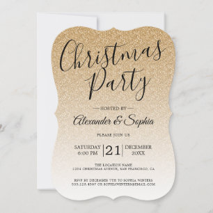 Chic Script Gold Glitter Ombre Christmas Party Invitation