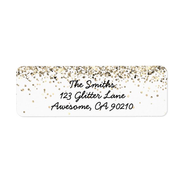 Chic Script Gold Glitter Wedding Return Address Label (Front)