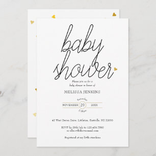Chic Script Gold Hearts Baby Shower / Sprinkle Invitation