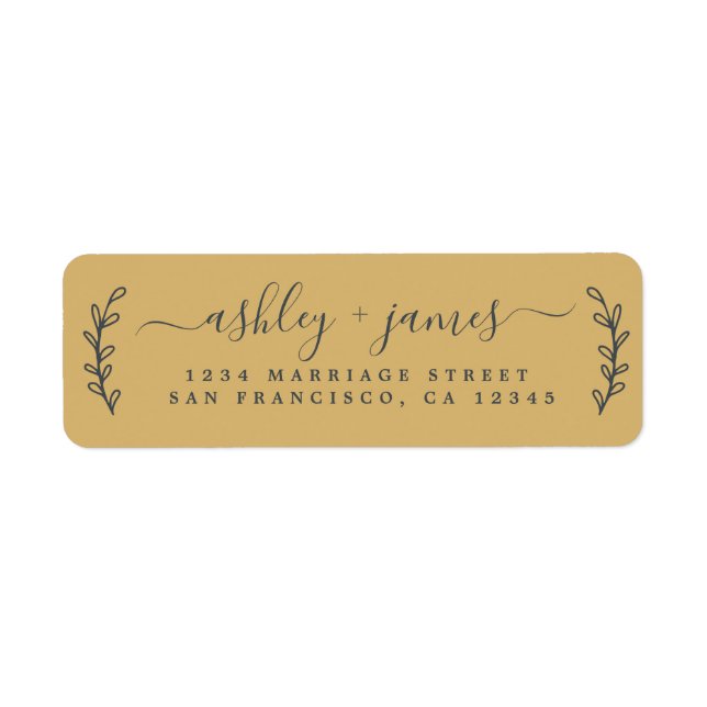 Chic Script Gold Yellow Wedding Return Address Label (Front)