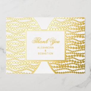 Chic Script Golden Pearls Gold Foil Thank You Card