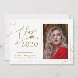 Chic Script Grad Announcement Gold Glitter Photo