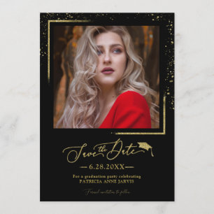 Chic Script Grad Party Save The Date Gold Glitter Invitation
