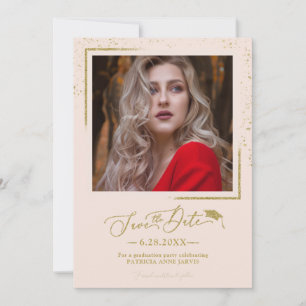 Chic Script Grad Party Save The Date Gold Glitter Invitation