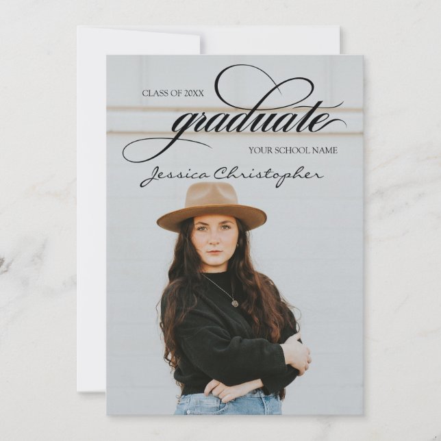 Chic Script Graduate 5 Photo Collage Graduation Announcement (Front)