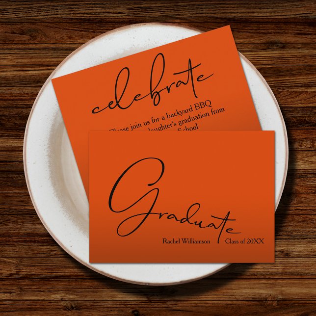 Chic Script Graduate Orange Party Enclosure Card (Small 3.5" x 2.5" invitations to hand out or mail with your graduation announcements (no envelopes))