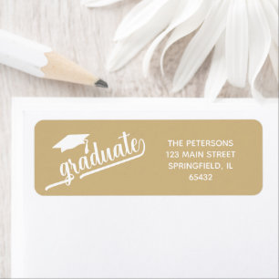 Chic Script Graduation and Cap Gold Return Address Label