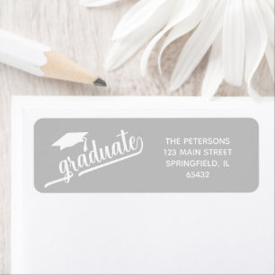 Chic Script Graduation and Cap Silver Return Address Label