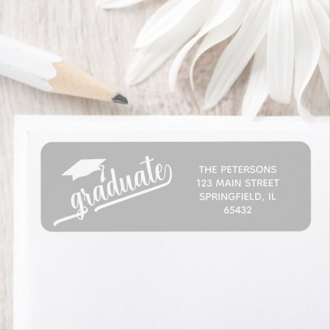 Chic Script Graduation and Cap Silver Return Address Label (Insitu)