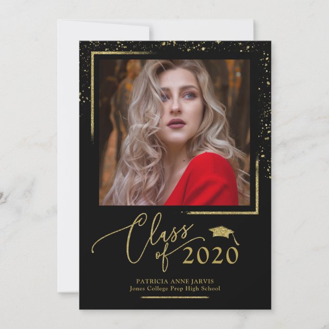 Chic Script Graduation Announcement Gold Glitter (Front)