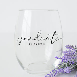 Chic Script Graduation Stemless Wine Glass