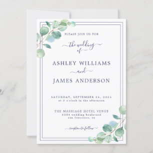 Chic Script Green Foliage Wedding invitation