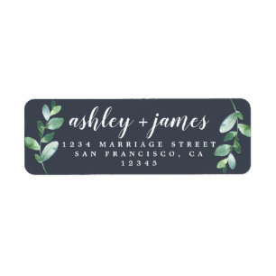 Chic Script Green Foliage Wedding Return Address  Label