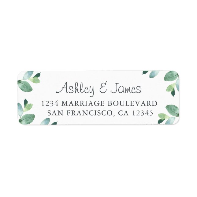 Chic Script Green Foliage Wedding Return Address Label (Front)