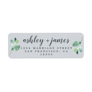Chic Script Green Foliage Wedding Return Address Label