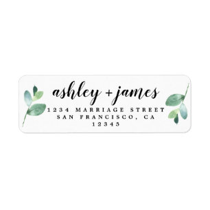 Chic Script Green Foliage Wedding Return Address Label