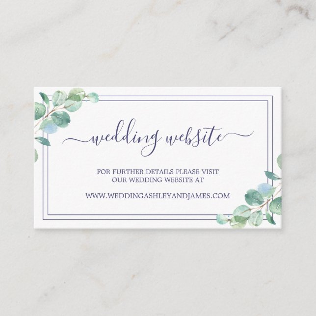 Chic Script Green Foliage Wedding Website Enclosure Card (Front)