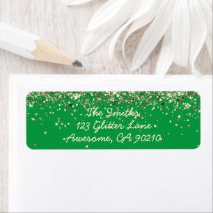 Chic Script Green Glitter Wedding Return Address Label