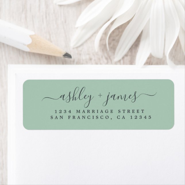 Chic Script Green Wedding Return Address Label (Insitu)