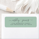 Chic Script Green Wedding Return Address Return Address Label<br><div class="desc">Chic, modern wedding return address label with your names in off-black elegant hand written script on a green background. Simply add your names and address. Exclusively designed for you by Happy Dolphin Studio. If you need any help or matching products please contact us at happydolphinstudio@outlook.com. We're happy to help you...</div>
