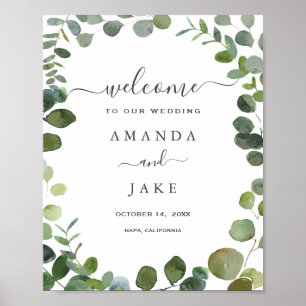 Chic Script Greenery Eucalyptus Wedding Welcome Poster