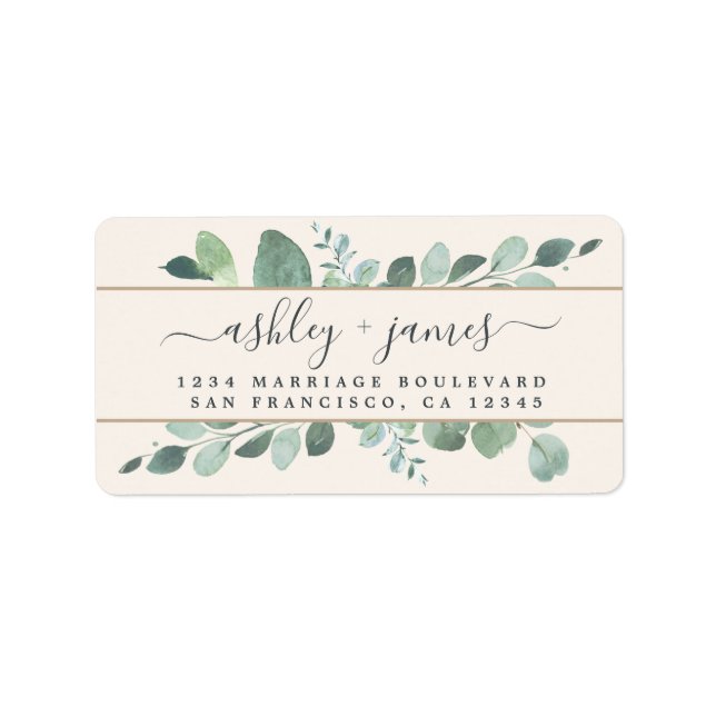 Chic Script Greenery Wedding Ivory Return Address Label (Front)