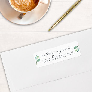 Chic Script Greenery Wedding Return Address Label