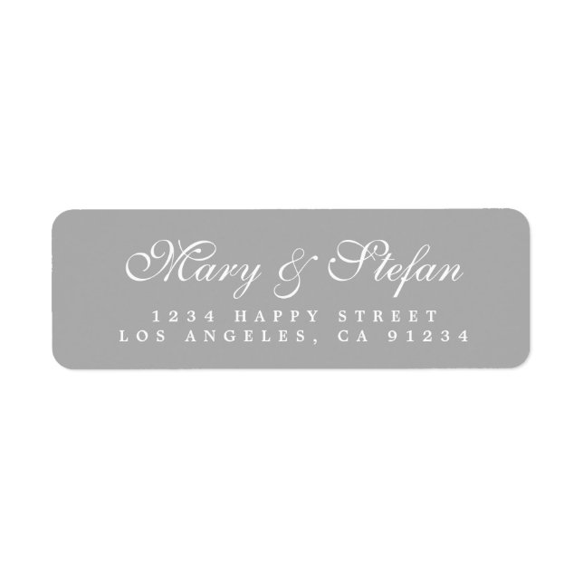Chic Script Grey Wedding Return Address Label (Front)