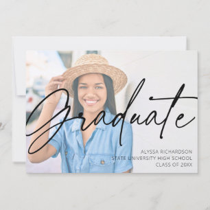  Chic Script H Photo Graduation Party Grey Invitation