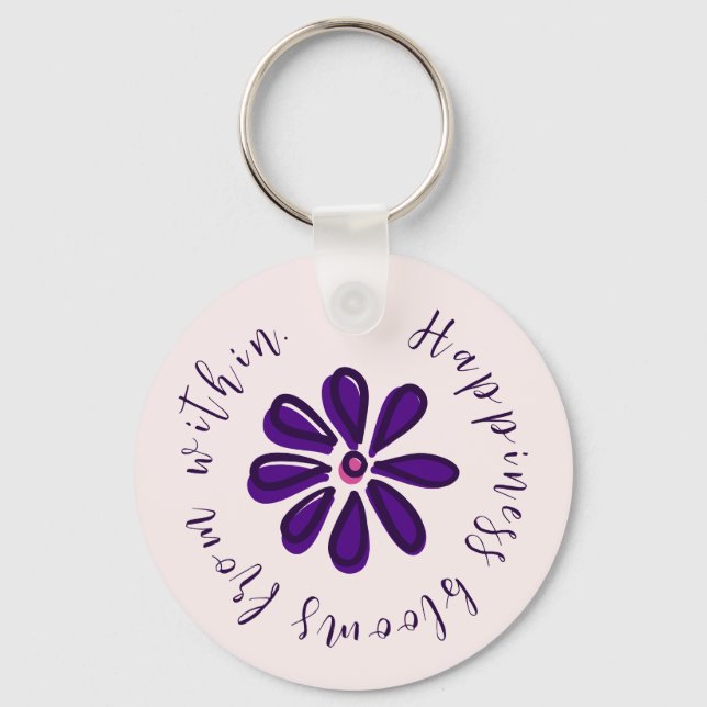 Chic Script -Happiness Blooms From Within - Flower Key Ring (Front)