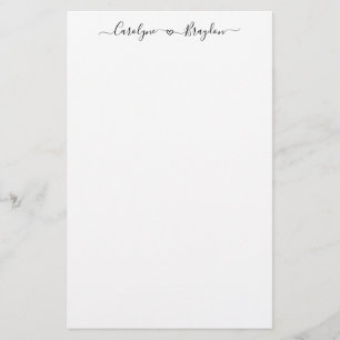 Chic Script Heart Couple Name Wedding Newlywed Stationery