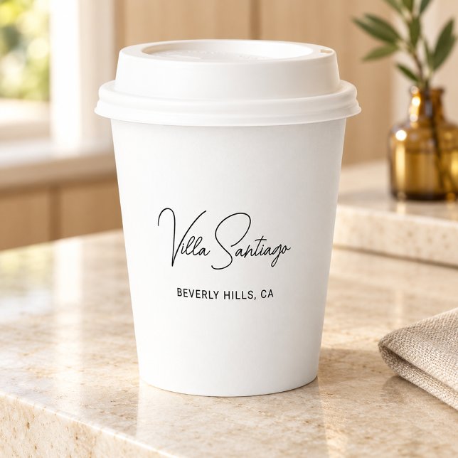 Chic Script Home Name and Location Paper Cups (Creator Uploaded)