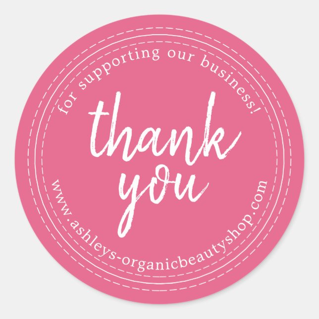 Chic Script Hot Pink Business Thank You Label (Front)