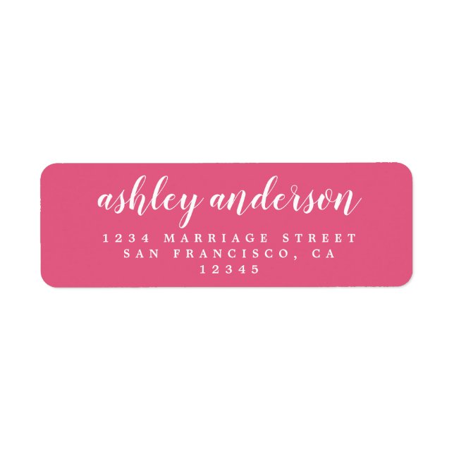 Chic Script Hot Pink Wedding Return Address Label (Front)