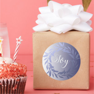 Chic Script Joy Blue Foil Wreath Christmas Classic Classic Round Sticker