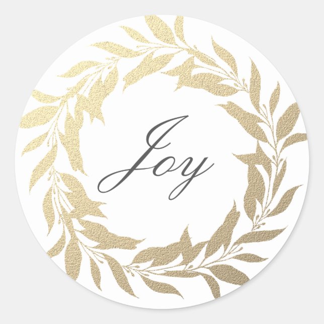 Chic Script Joy Gold Wreath Christmas Classic Round Sticker (Front)