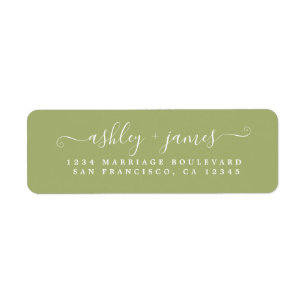 Chic Script Leaf Green Wedding Return Address Label