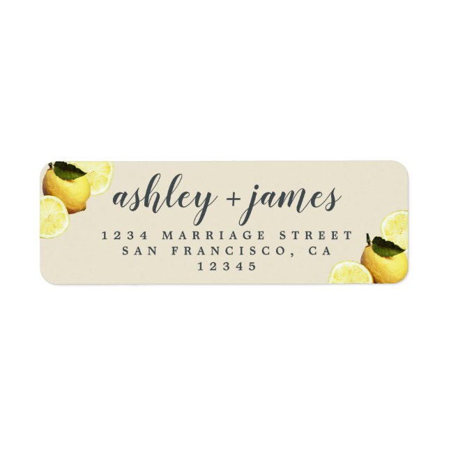Chic Script Lemon Slice Wedding Return Address Label (Front)