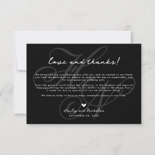 Chic Script Love and Thanks with Heart Wedding Thank You Card