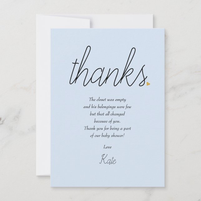Chic Script Love Heart Baby Boy Thank You Poem Card (Front)